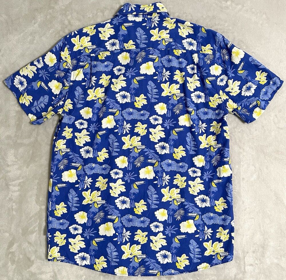 Tipsy Elves Men's L Blue Toucan Floral Hawaiian Shirt Button Up - Picture 2 of 7